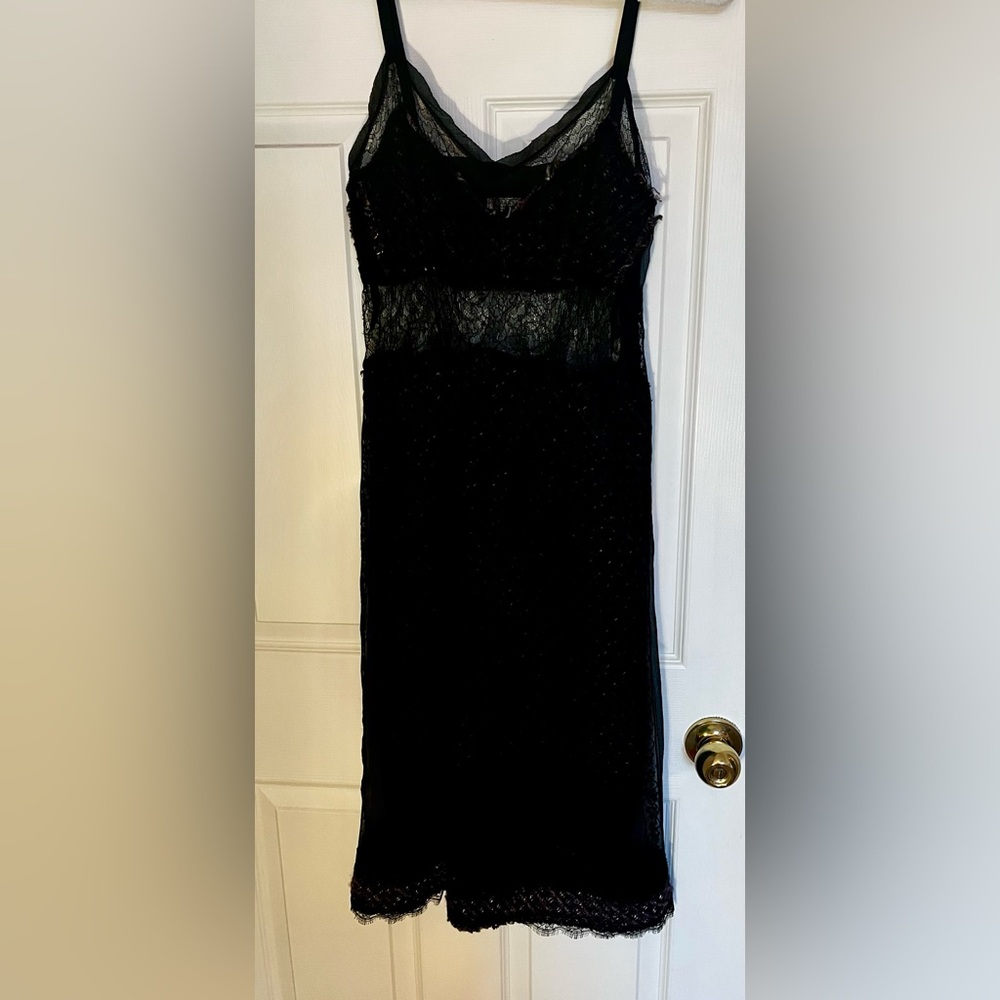 Nina Ricci Black silk lace and wool trim dress